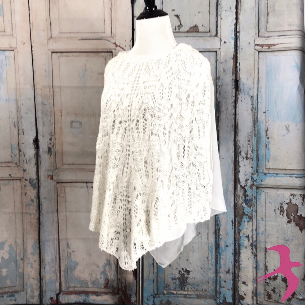 BCBG MaxAzria Sheer Lace White Hooded Poncho